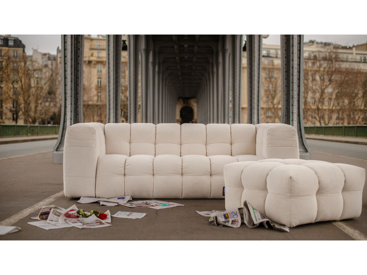 Canapé d'angle fixe EVEREST tissu chiné - Orange - Angle droit - 10 coussins