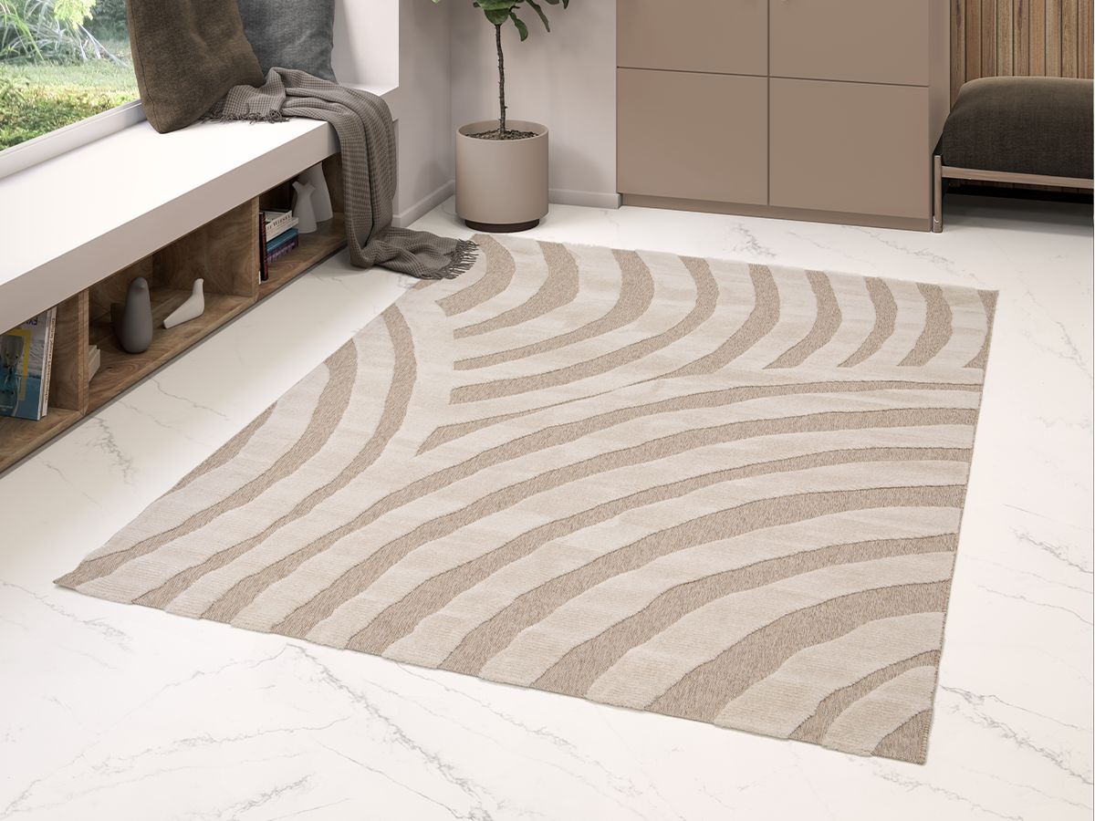 Tapis poils ras VILMA motif abstrait beige — vue 6