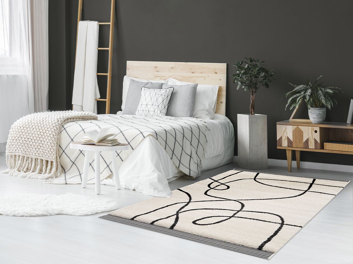 Tapis poils courts BROOKE motif abstrait beige — vue 6