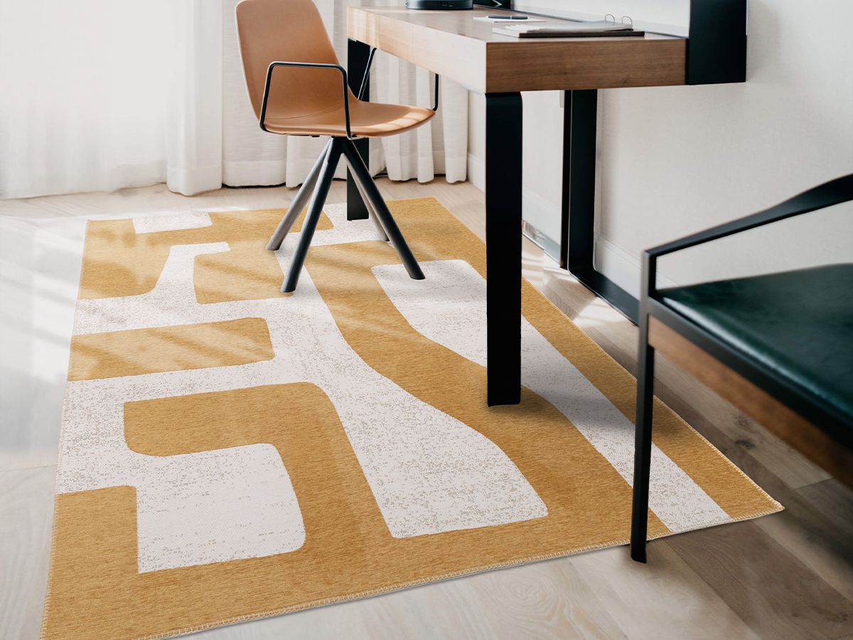 Tapis poils ras JASPER motif abstrait jaune — vue 5