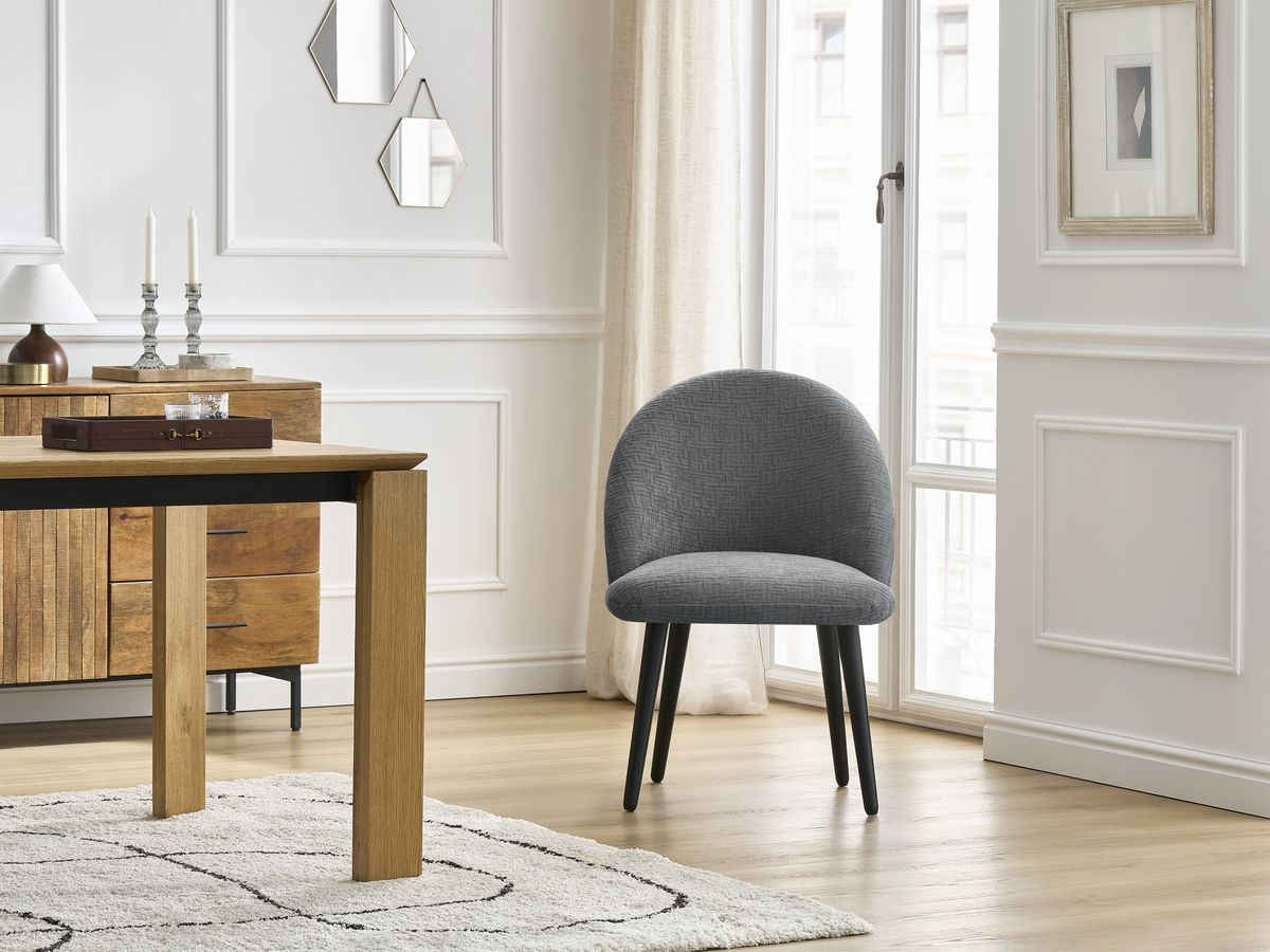 Lot de chaises LALIE tissu texturé et pieds scandinaves noirs