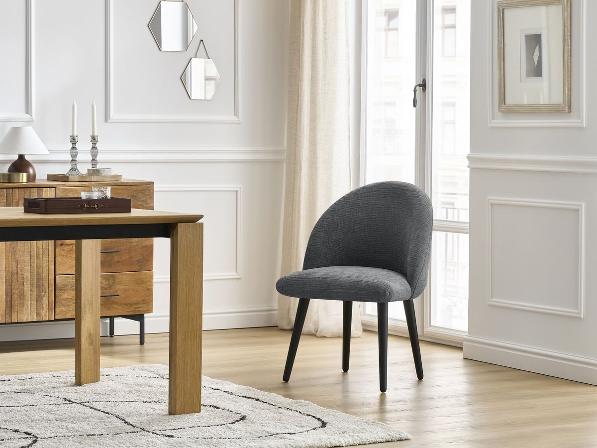 Lot de chaises LALIE tissu texturé et pieds scandinaves noirs