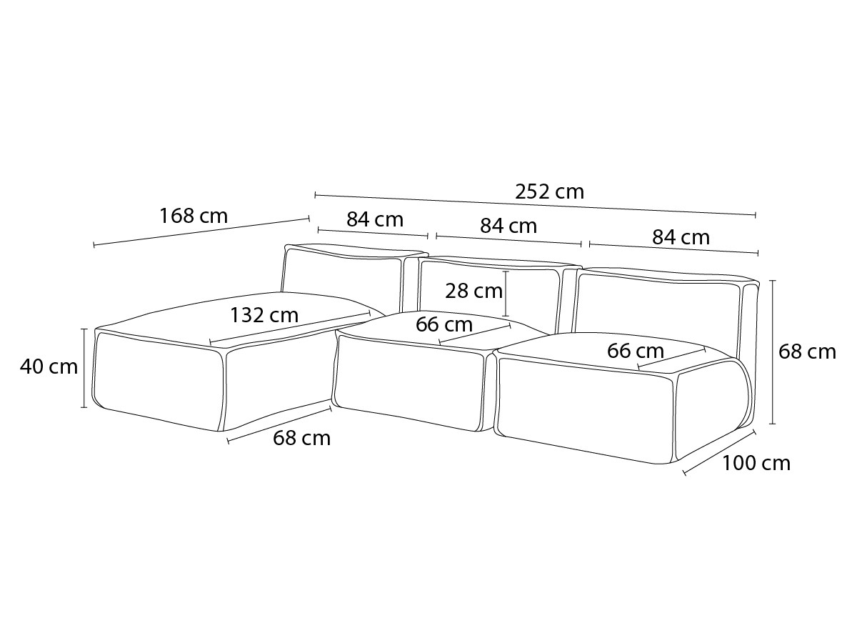 Modulaire tuinbank BIARRITZ met beschermhoes, 2 eenpersoonsfauteuils en 1 chaise longue