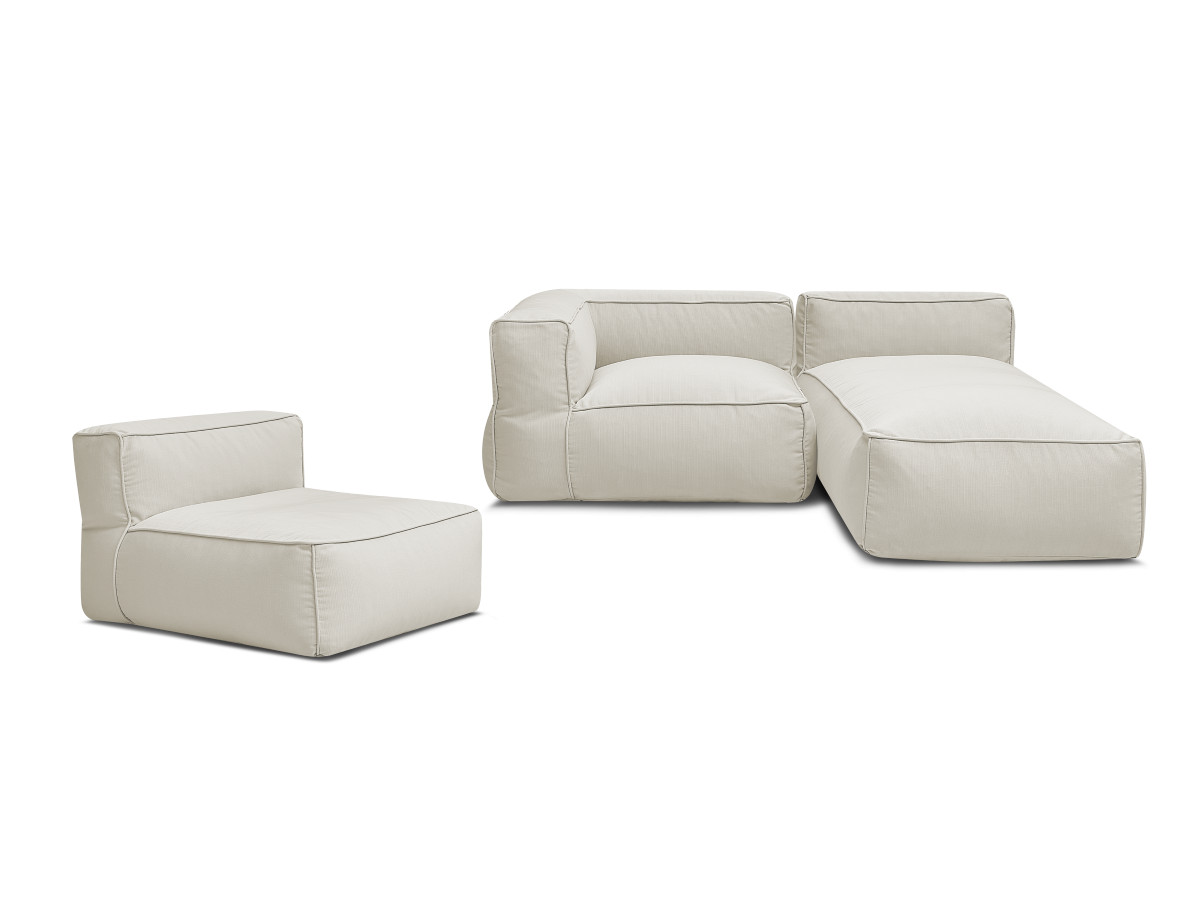 Canapé de jardin modulable GIULIA avec bâche de protection, 1 chauffeuse 1 place, 1 angle et 1 méridienne