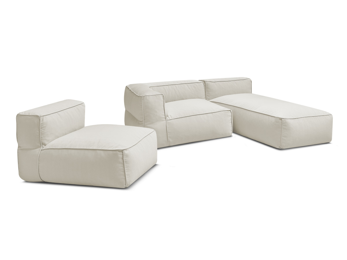 Canapé de jardin modulable GIULIA avec bâche de protection, 1 chauffeuse 1 place, 1 angle et 1 méridienne
