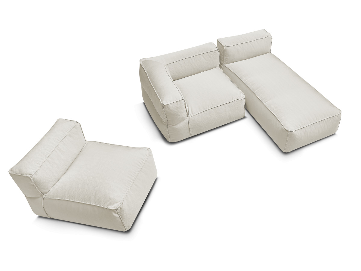 Canapé de jardin modulable GIULIA avec bâche de protection, 1 chauffeuse 1 place, 1 angle et 1 méridienne