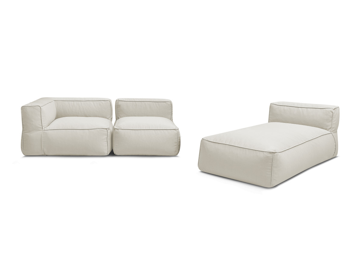Canapé de jardin modulable GIULIA avec bâche de protection, 1 chauffeuse 1 place, 1 angle et 1 méridienne