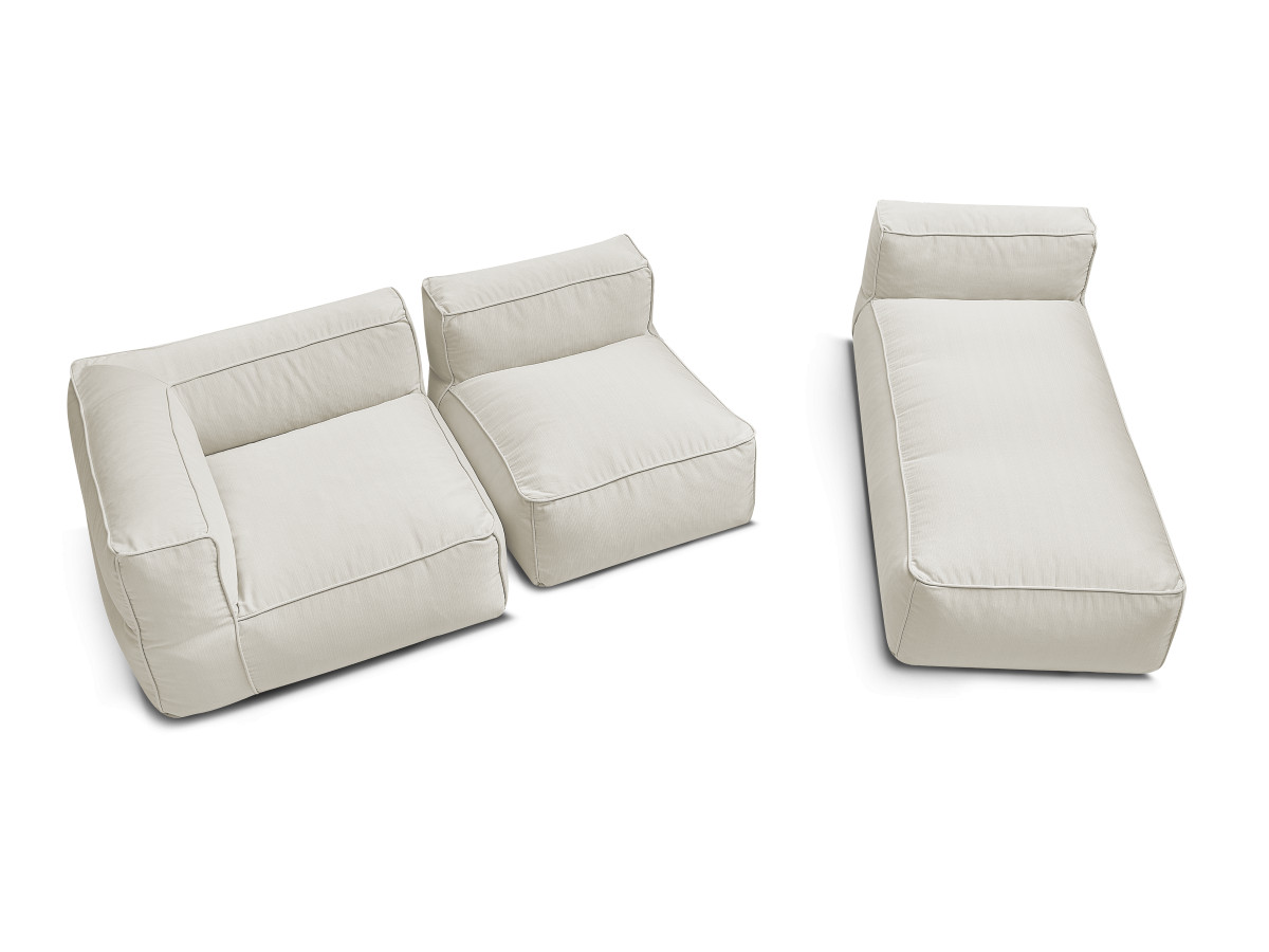 Canapé de jardin modulable GIULIA avec bâche de protection, 1 chauffeuse 1 place, 1 angle et 1 méridienne