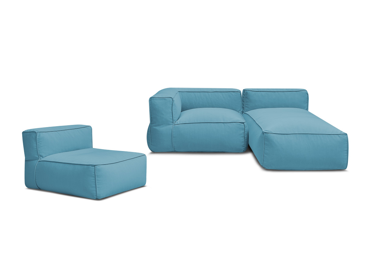 Canapé de jardin modulable GIULIA avec bâche de protection, 1 chauffeuse 1 place, 1 angle et 1 méridienne