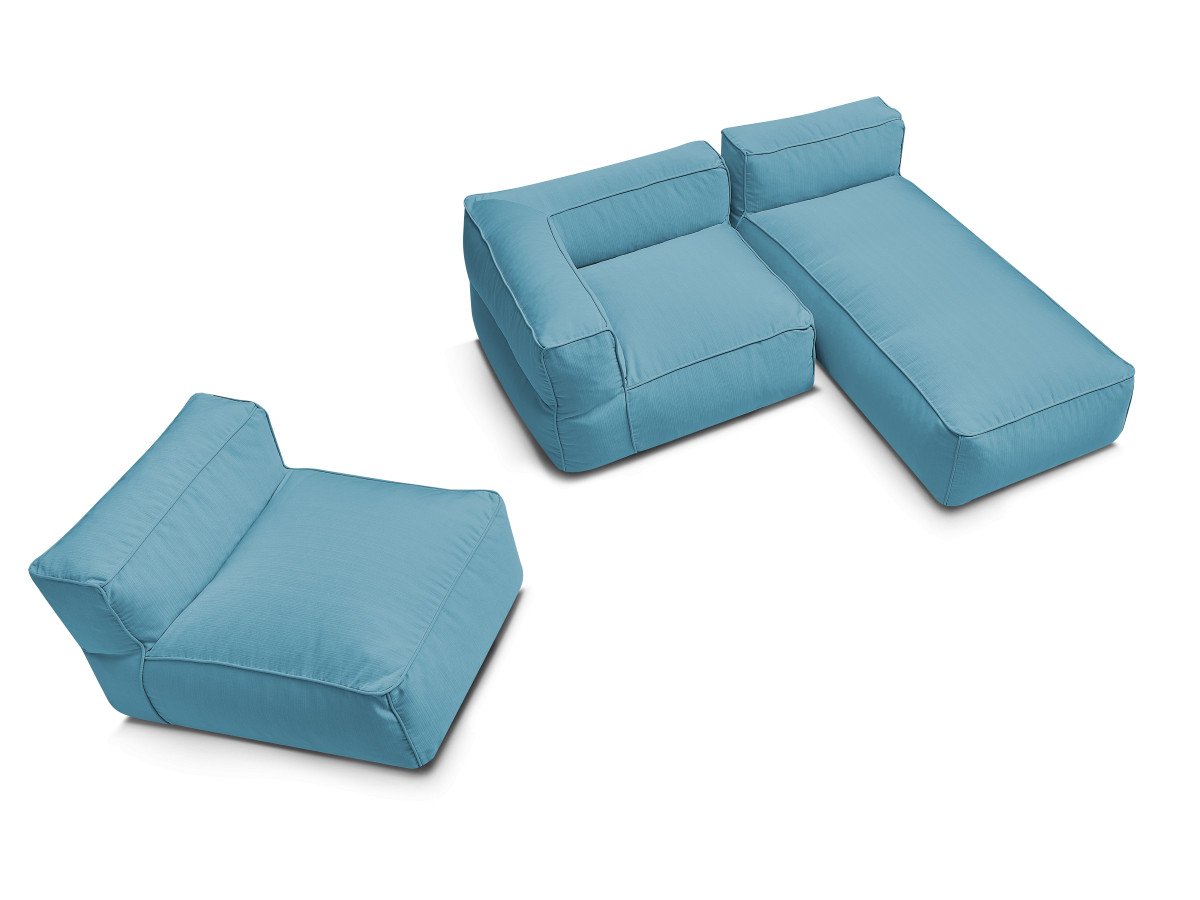 Canapé de jardin modulable GIULIA avec bâche de protection, 1 chauffeuse 1 place, 1 angle et 1 méridienne