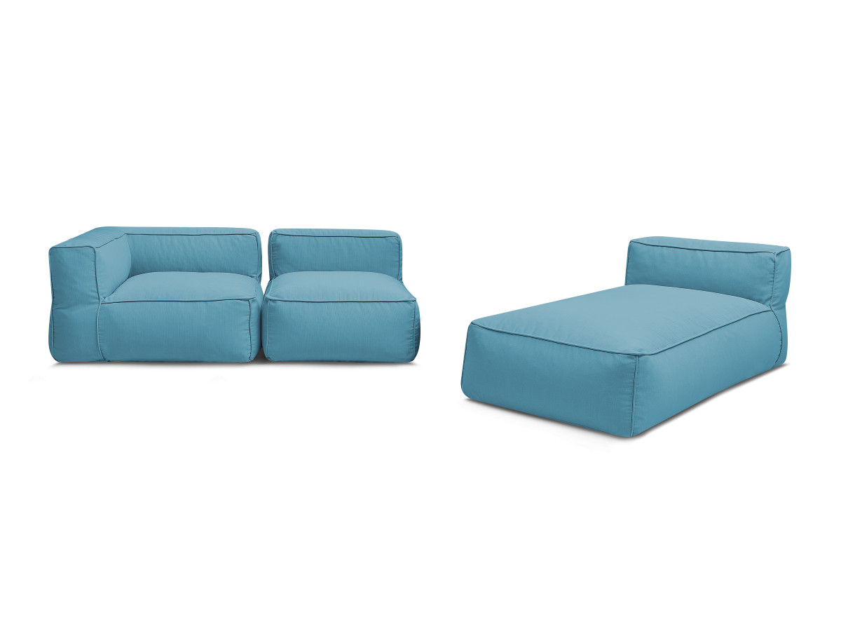 Canapé de jardin modulable GIULIA avec bâche de protection, 1 chauffeuse 1 place, 1 angle et 1 méridienne