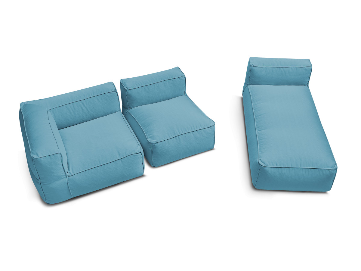Canapé de jardin modulable GIULIA avec bâche de protection, 1 chauffeuse 1 place, 1 angle et 1 méridienne