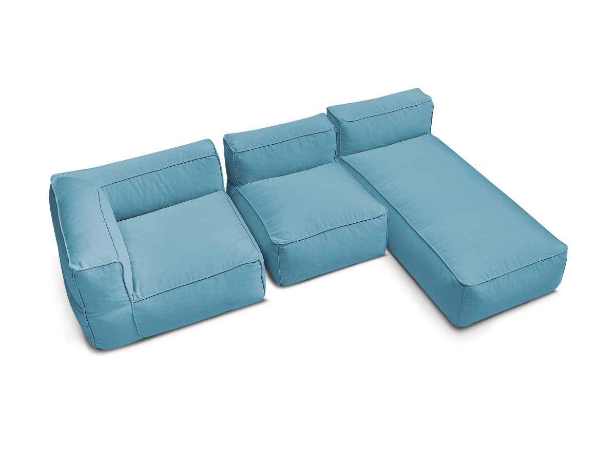 Canapé de jardin modulable GIULIA avec bâche de protection, 1 chauffeuse 1 place, 1 angle et 1 méridienne