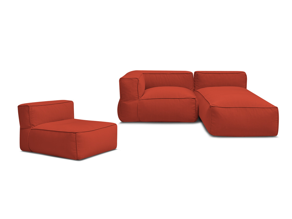 Canapé d'angle fixe EVEREST tissu chiné - Orange - Angle droit - 10 coussins