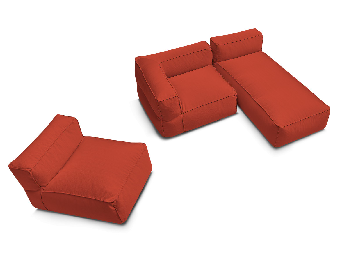 Canapé d'angle fixe EVEREST tissu chiné - Orange - Angle droit - 10 coussins