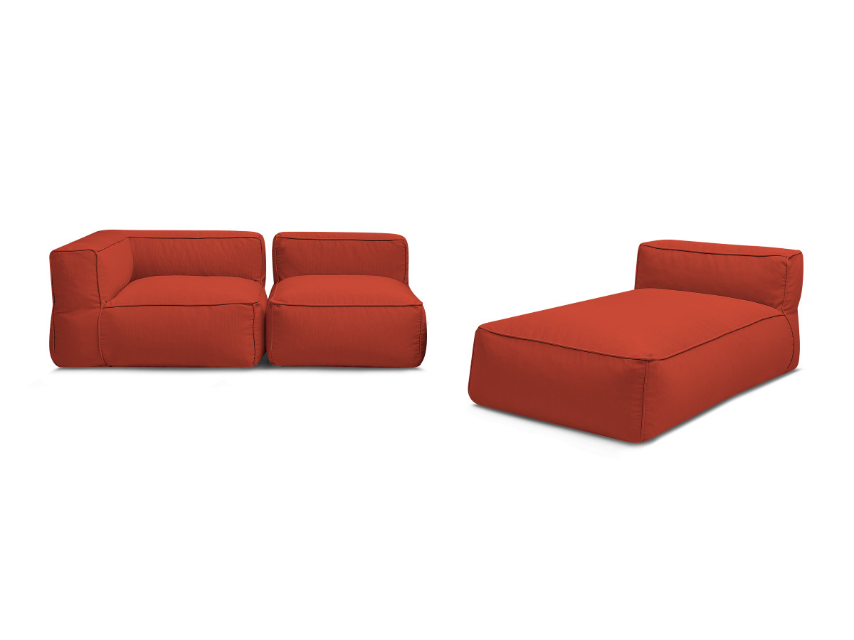 Canapé d'angle fixe EVEREST tissu chiné - Orange - Angle droit - 10 coussins