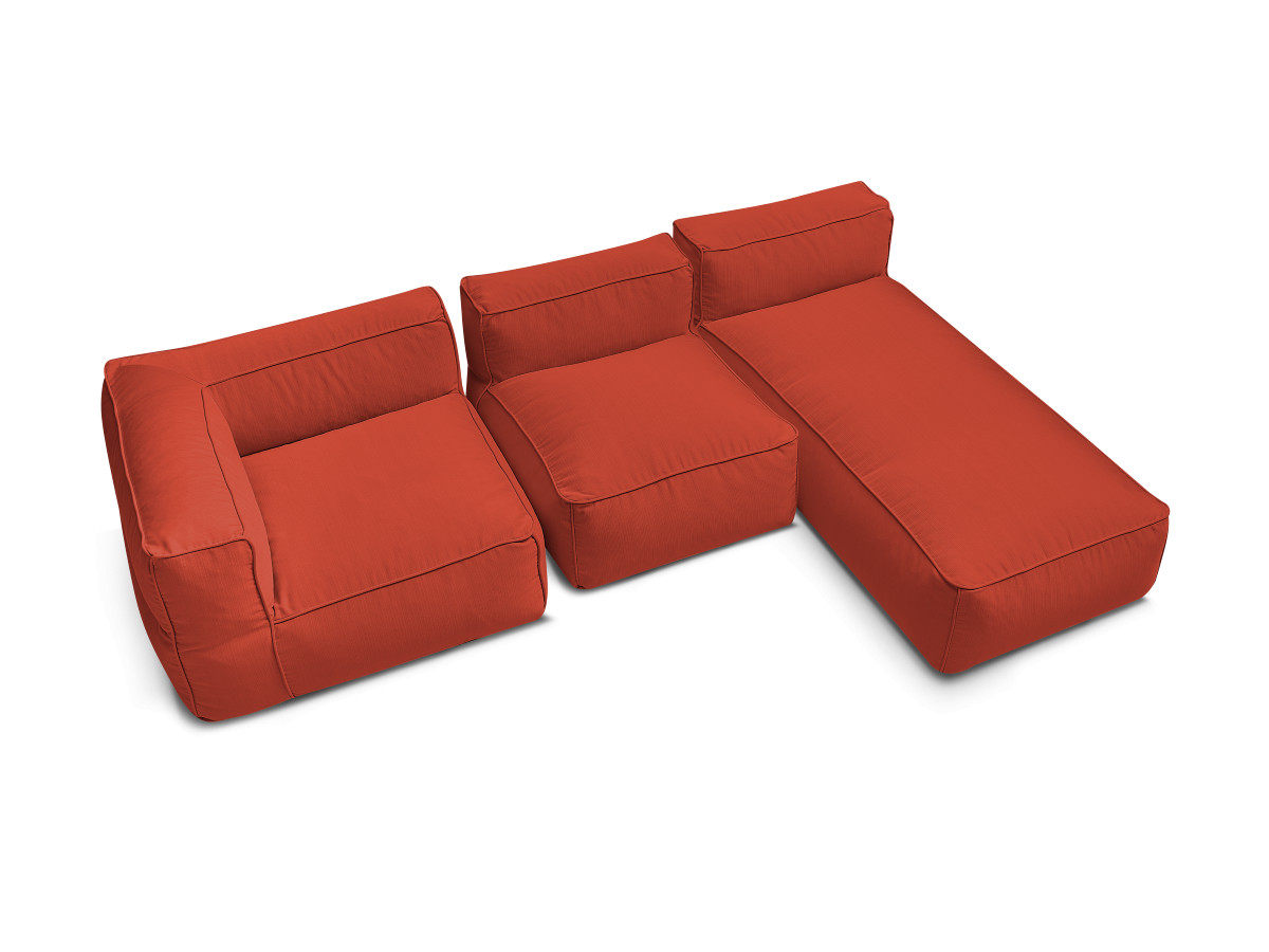 Canapé d'angle fixe EVEREST tissu chiné - Orange - Angle droit - 10 coussins