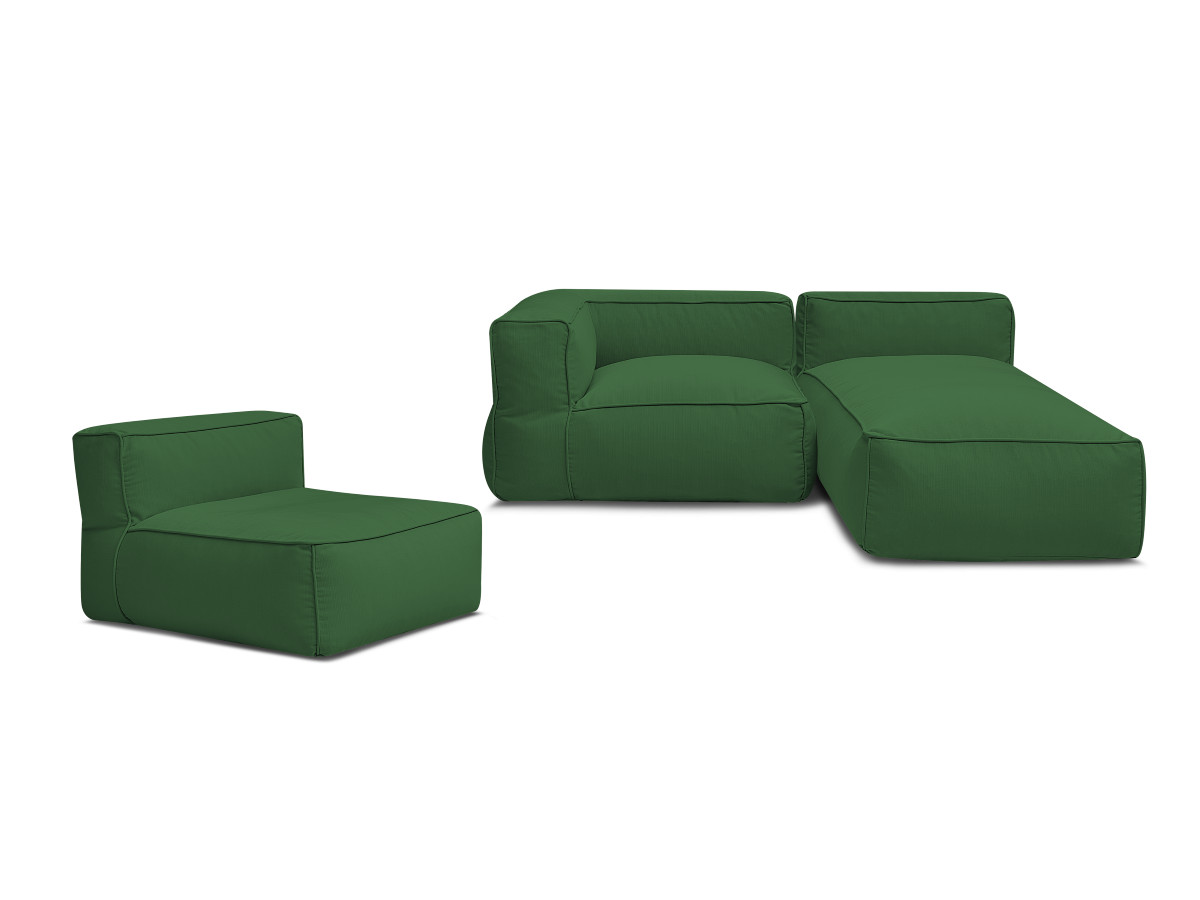 Canapé de jardin modulable GIULIA avec bâche de protection, 1 chauffeuse 1 place, 1 angle et 1 méridienne