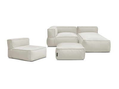 Canapé de jardin modulable GIULIA avec bâche de protection, 1 chauffeuse 1 place, 1 angle, 1 méridienne et 1 pouf