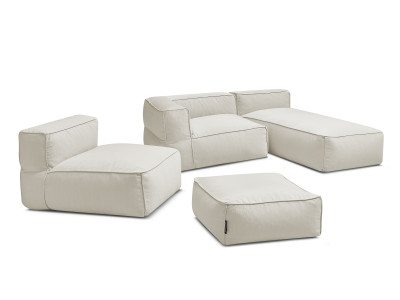 Canapé de jardin modulable GIULIA avec bâche de protection, 1 chauffeuse 1 place, 1 angle, 1 méridienne et 1 pouf