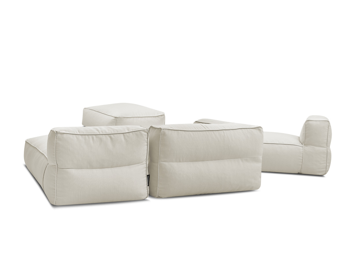 Canapé de jardin modulable GIULIA avec bâche de protection, 1 chauffeuse 1 place, 1 angle, 1 méridienne et 1 pouf