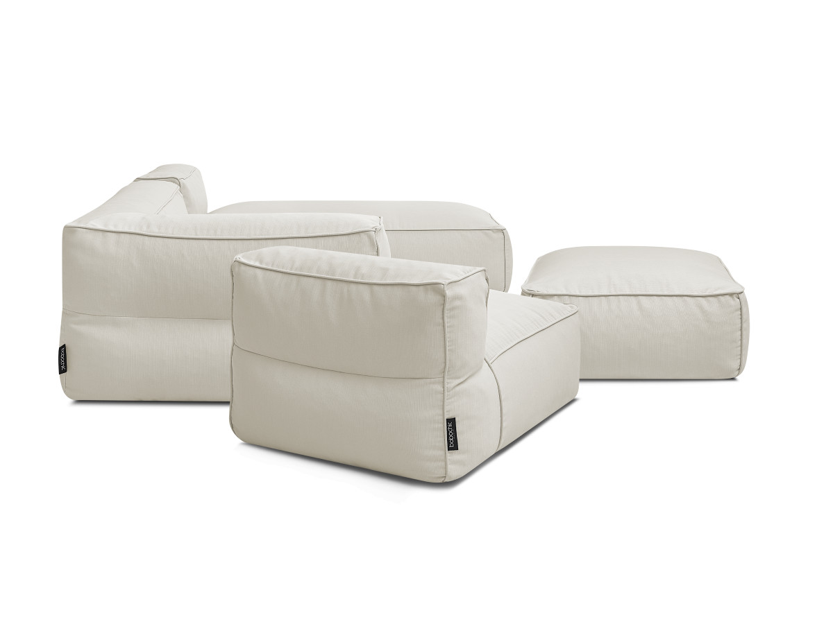 Canapé de jardin modulable GIULIA avec bâche de protection, 1 chauffeuse 1 place, 1 angle, 1 méridienne et 1 pouf