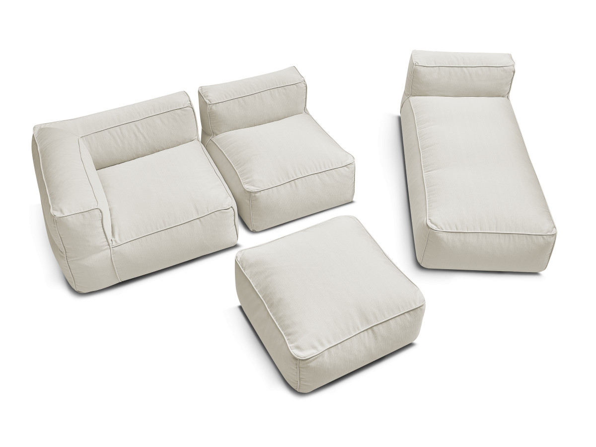 Canapé de jardin modulable GIULIA avec bâche de protection, 1 chauffeuse 1 place, 1 angle, 1 méridienne et 1 pouf