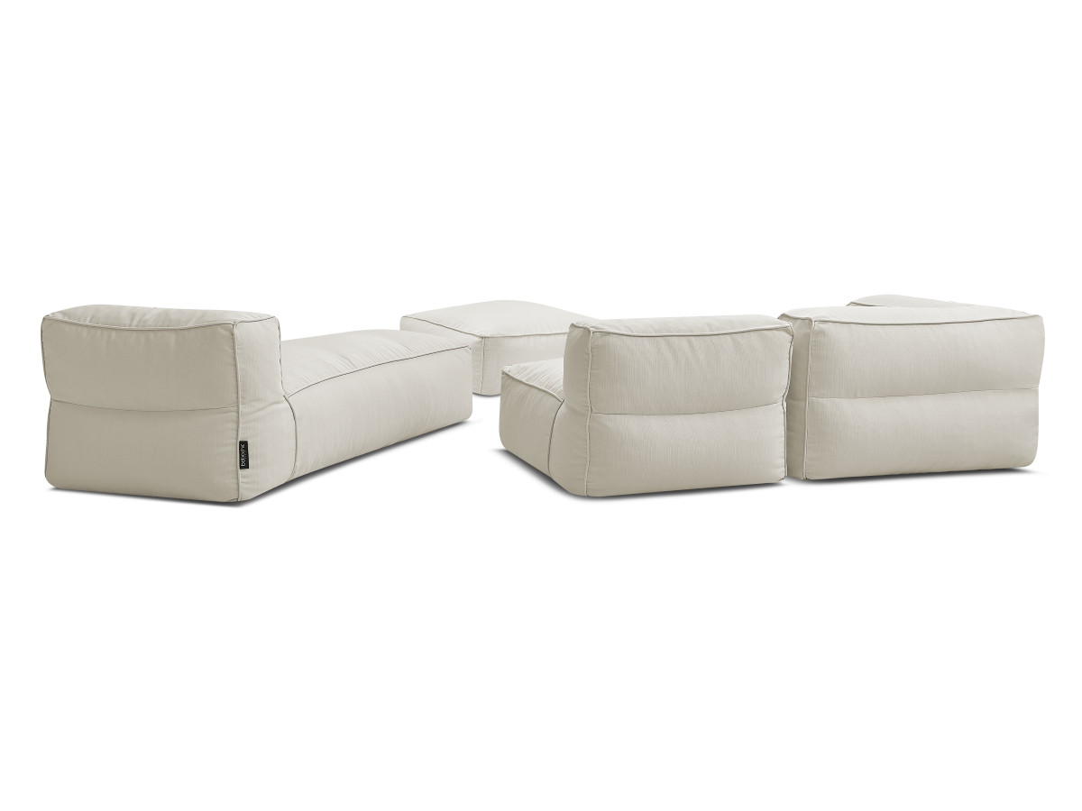 Canapé de jardin modulable GIULIA avec bâche de protection, 1 chauffeuse 1 place, 1 angle, 1 méridienne et 1 pouf