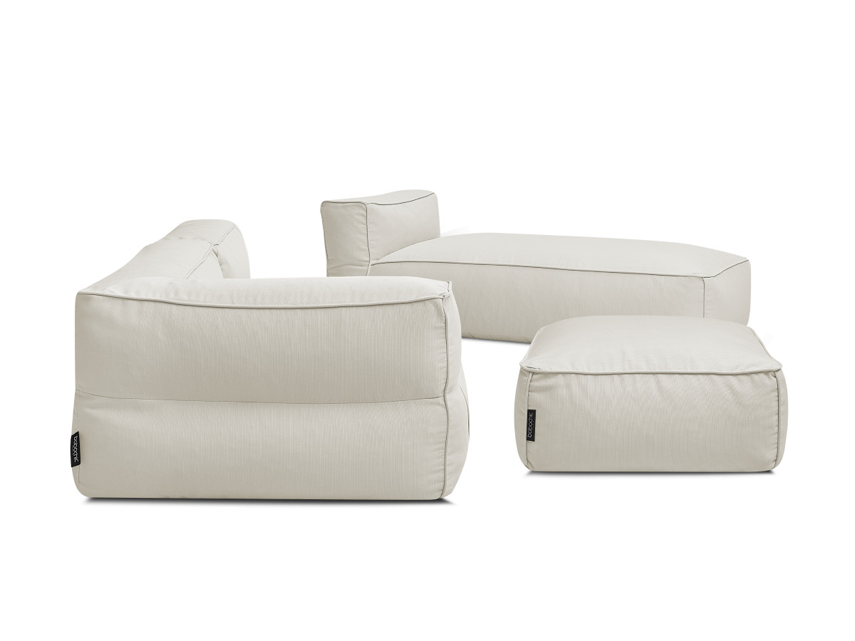 Canapé de jardin modulable GIULIA avec bâche de protection, 1 chauffeuse 1 place, 1 angle, 1 méridienne et 1 pouf