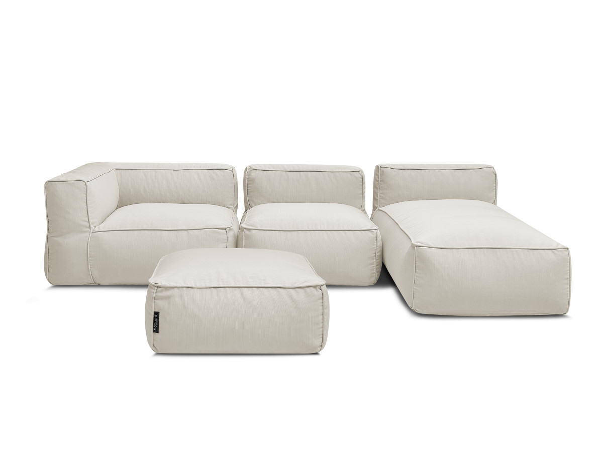 Canapé de jardin modulable GIULIA avec bâche de protection, 1 chauffeuse 1 place, 1 angle, 1 méridienne et 1 pouf