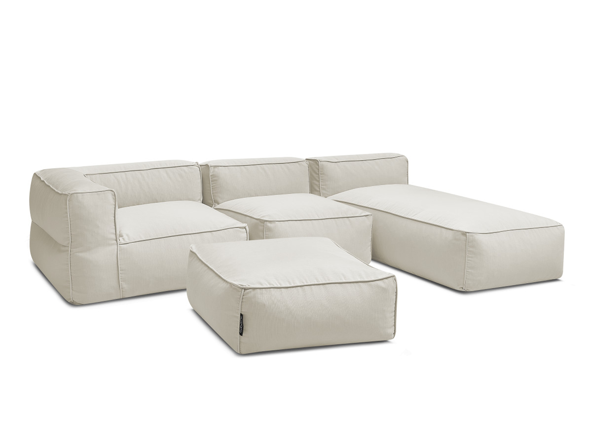 Canapé de jardin modulable GIULIA avec bâche de protection, 1 chauffeuse 1 place, 1 angle, 1 méridienne et 1 pouf