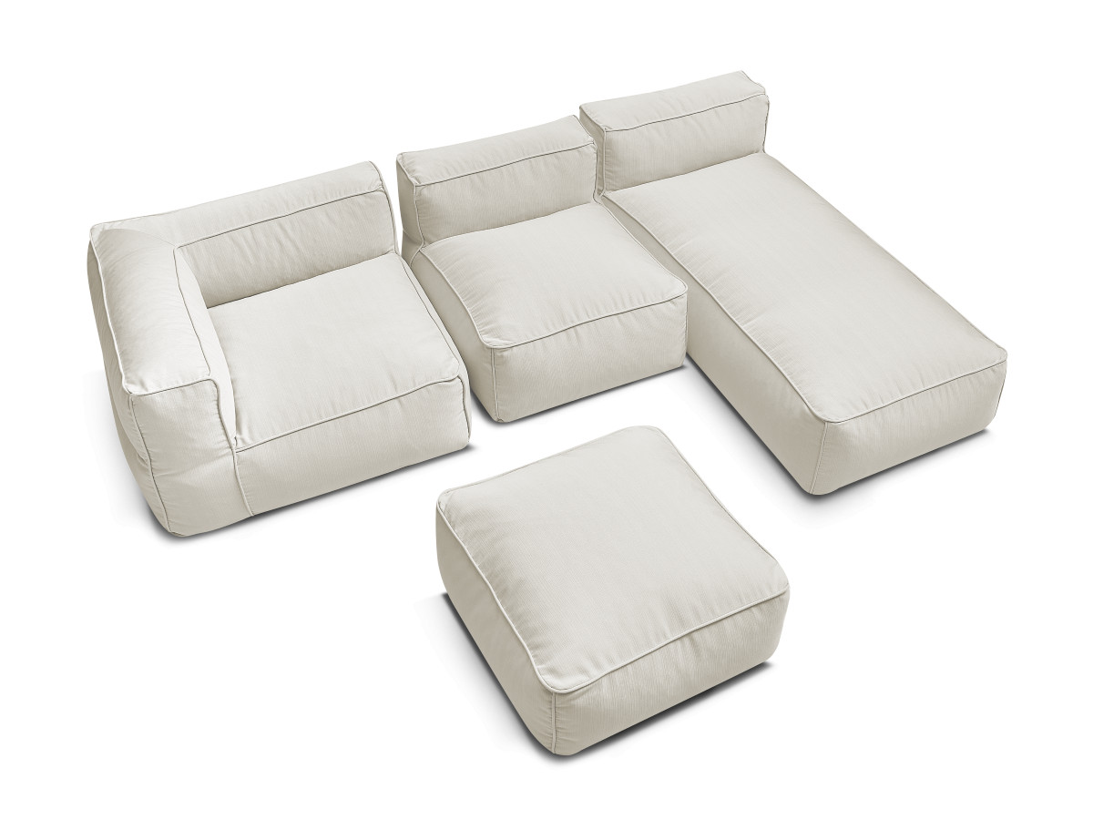 Canapé de jardin modulable GIULIA avec bâche de protection, 1 chauffeuse 1 place, 1 angle, 1 méridienne et 1 pouf