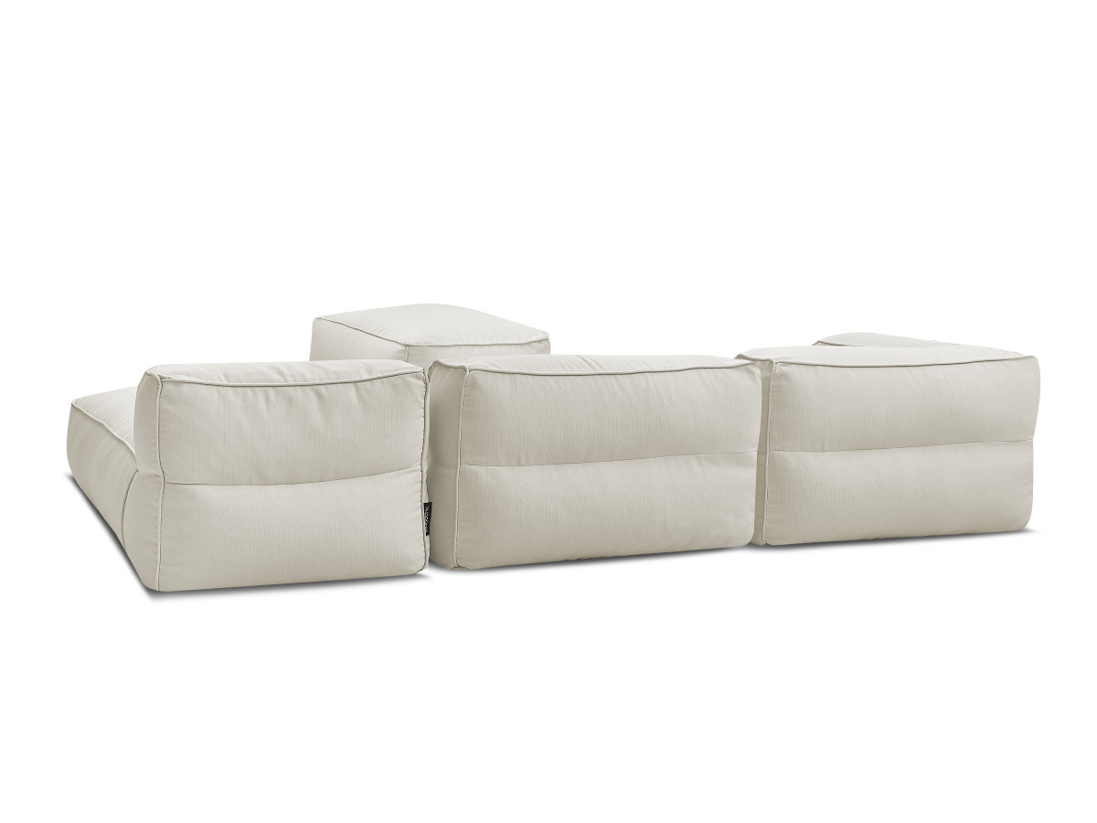 Canapé de jardin modulable GIULIA avec bâche de protection, 1 chauffeuse 1 place, 1 angle, 1 méridienne et 1 pouf