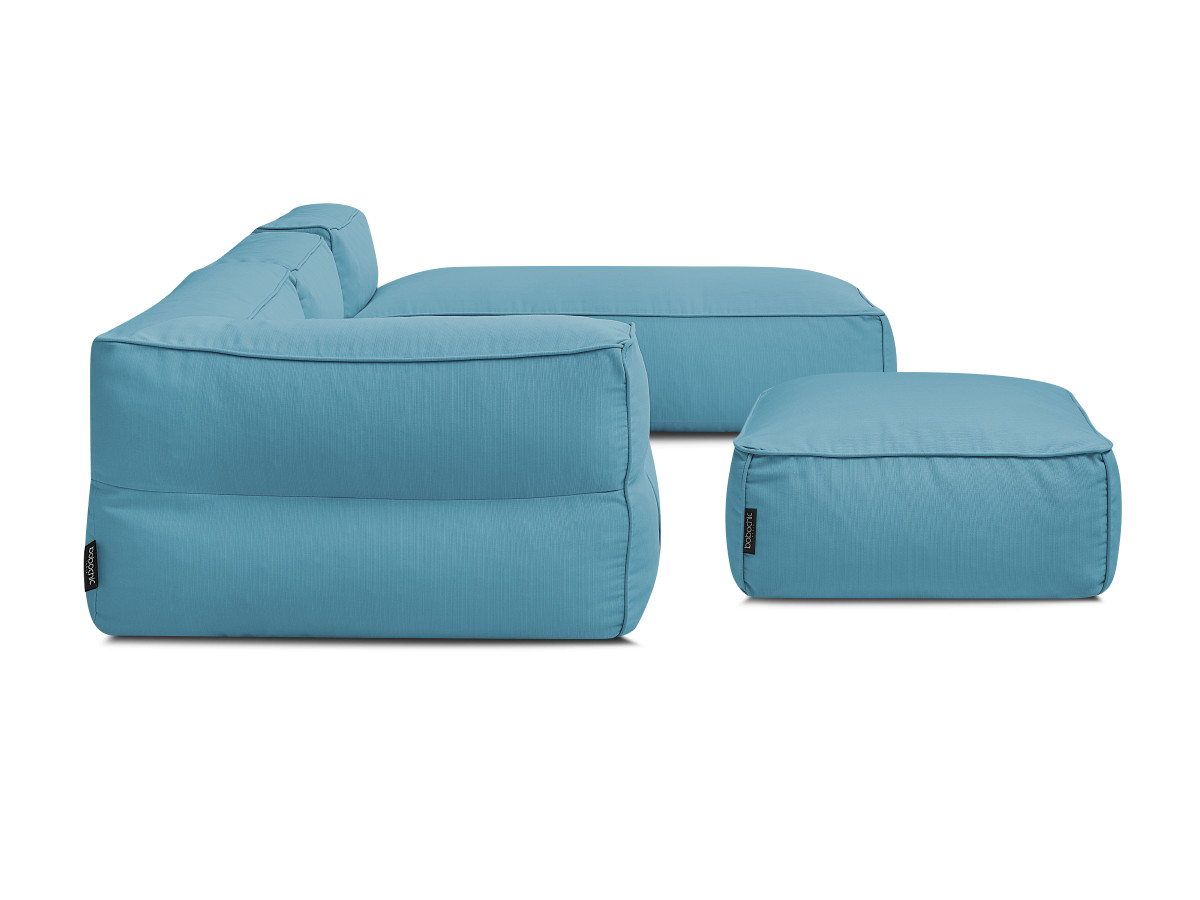 Canapé de jardin modulable GIULIA avec bâche de protection, 1 chauffeuse 1 place, 1 angle, 1 méridienne et 1 pouf