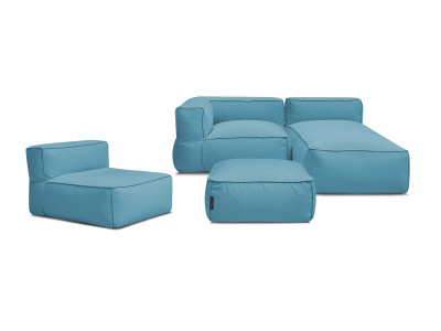 Canapé de jardin modulable GIULIA avec bâche de protection, 1 chauffeuse 1 place, 1 angle, 1 méridienne et 1 pouf