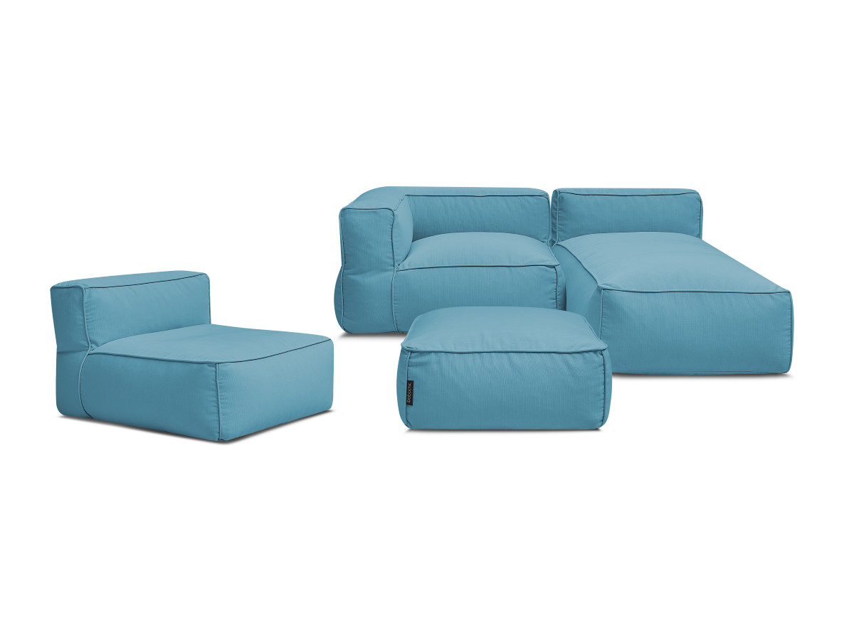 Canapé de jardin modulable GIULIA avec bâche de protection, 1 chauffeuse 1 place, 1 angle, 1 méridienne et 1 pouf
