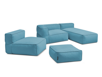Canapé de jardin modulable GIULIA avec bâche de protection, 1 chauffeuse 1 place, 1 angle, 1 méridienne et 1 pouf