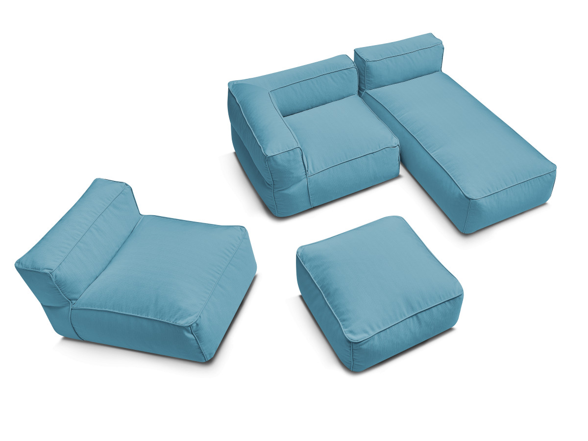 Canapé de jardin modulable GIULIA avec bâche de protection, 1 chauffeuse 1 place, 1 angle, 1 méridienne et 1 pouf