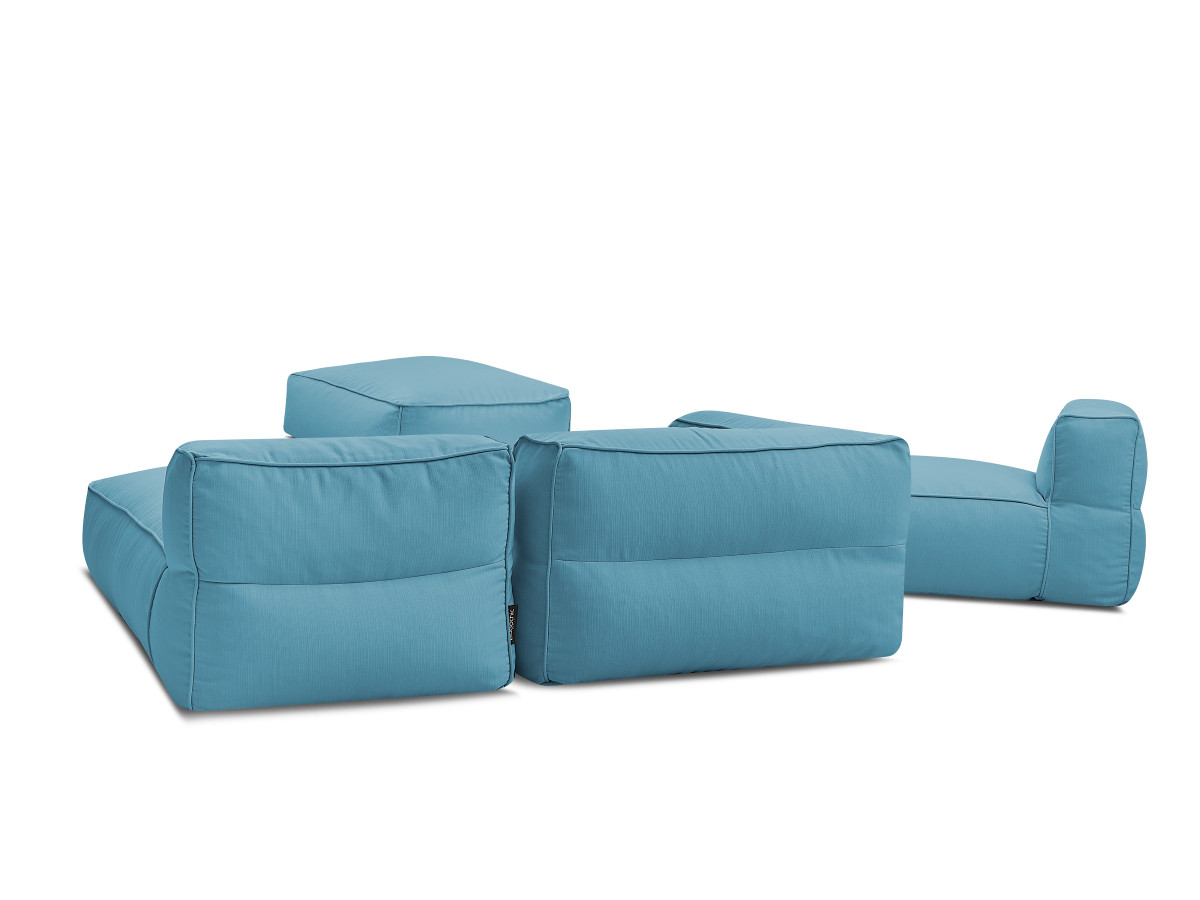 Canapé de jardin modulable GIULIA avec bâche de protection, 1 chauffeuse 1 place, 1 angle, 1 méridienne et 1 pouf