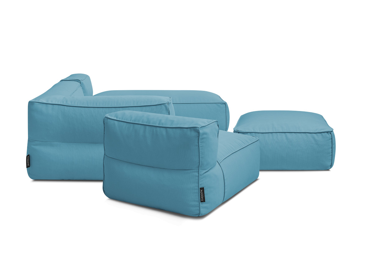 Canapé de jardin modulable GIULIA avec bâche de protection, 1 chauffeuse 1 place, 1 angle, 1 méridienne et 1 pouf