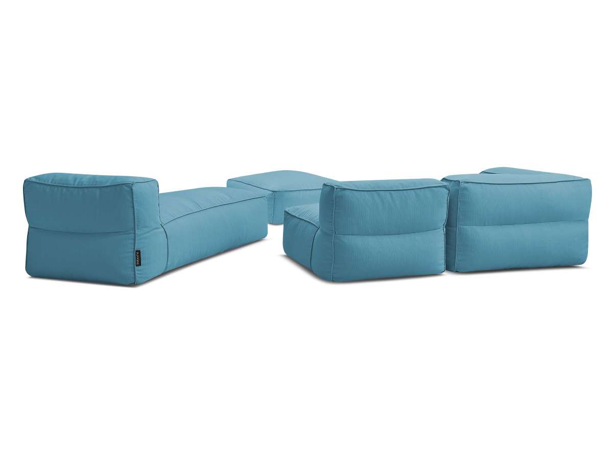 Canapé de jardin modulable GIULIA avec bâche de protection, 1 chauffeuse 1 place, 1 angle, 1 méridienne et 1 pouf