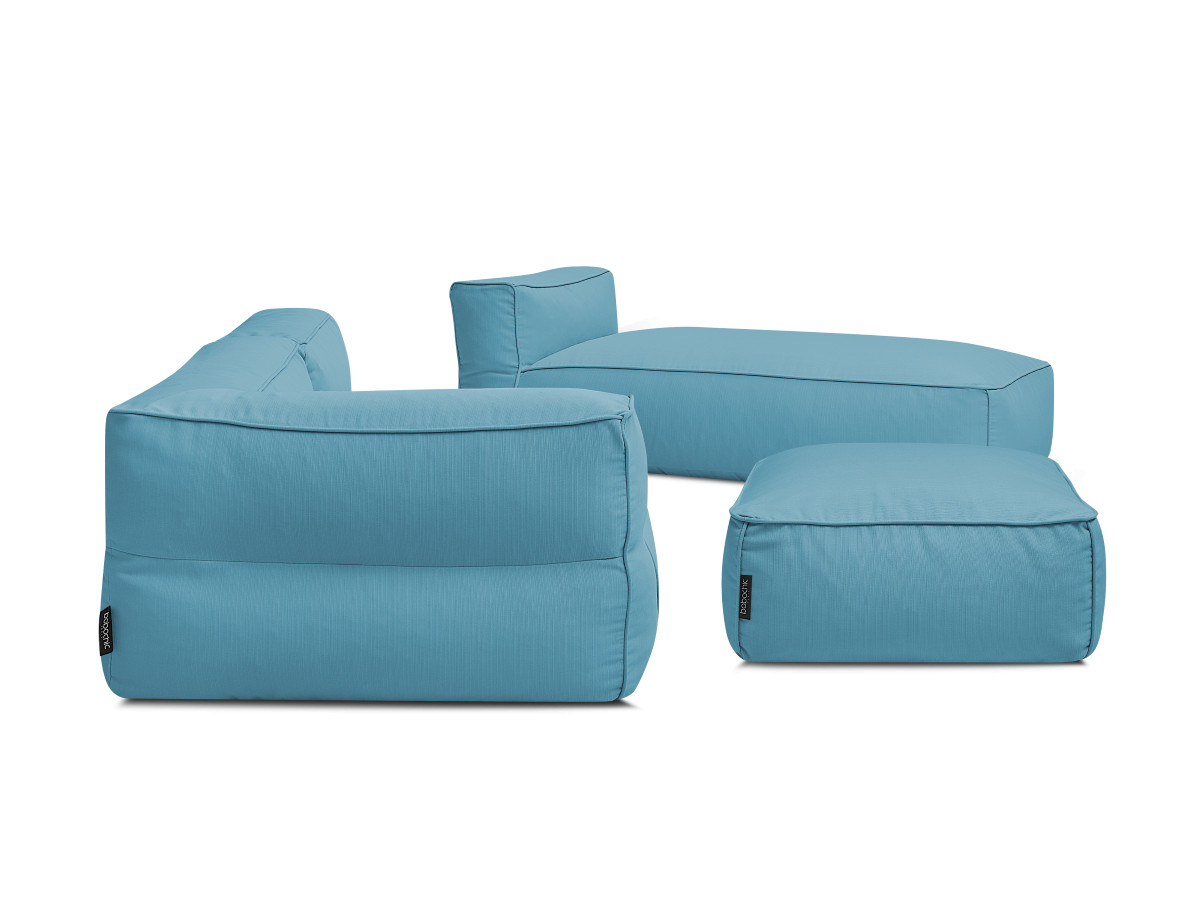 Canapé de jardin modulable GIULIA avec bâche de protection, 1 chauffeuse 1 place, 1 angle, 1 méridienne et 1 pouf