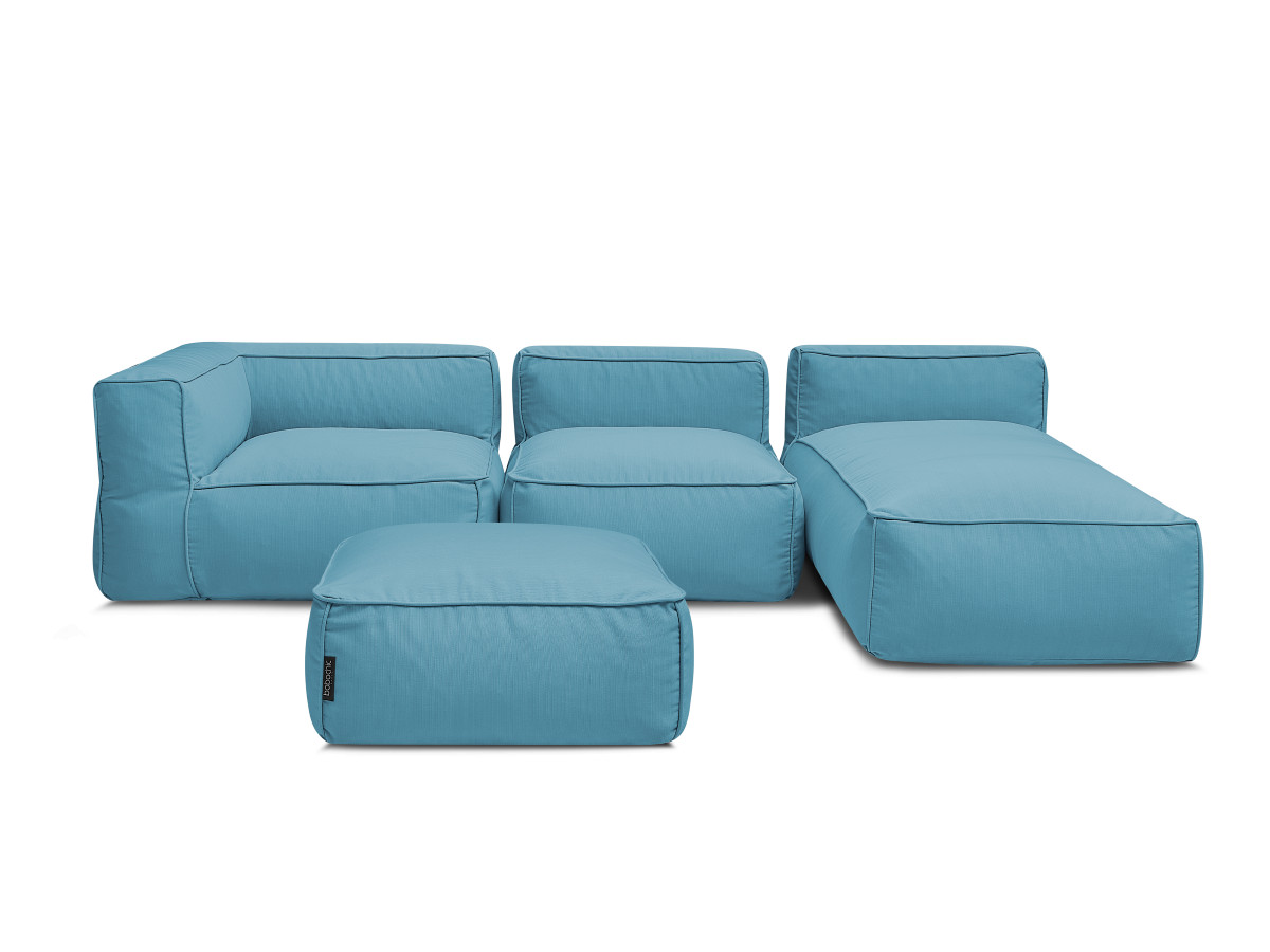 Canapé de jardin modulable GIULIA avec bâche de protection, 1 chauffeuse 1 place, 1 angle, 1 méridienne et 1 pouf