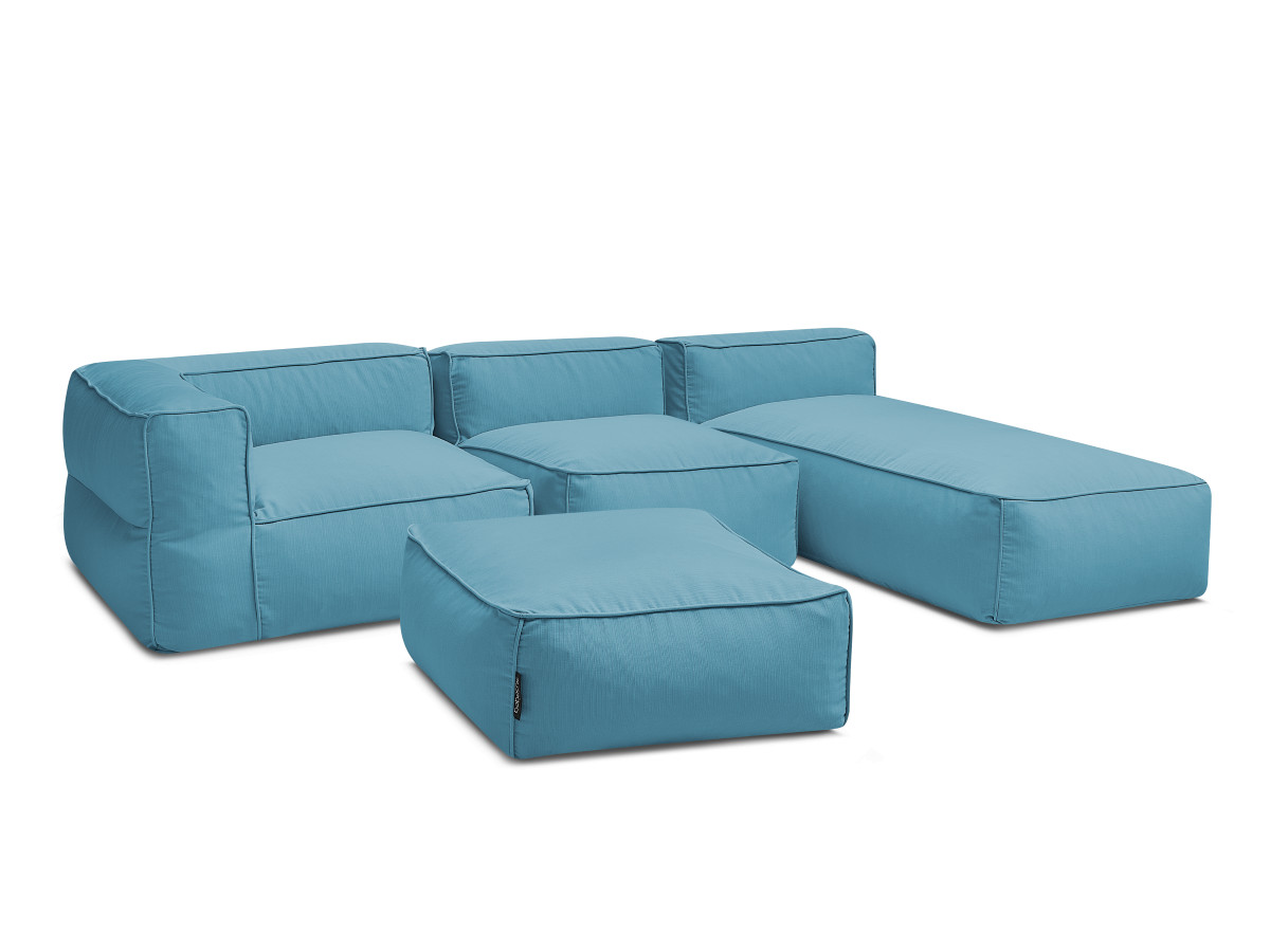 Canapé de jardin modulable GIULIA avec bâche de protection, 1 chauffeuse 1 place, 1 angle, 1 méridienne et 1 pouf