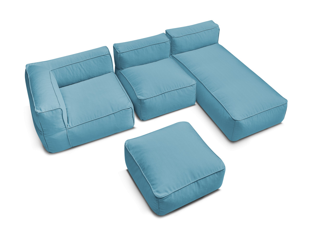 Canapé de jardin modulable GIULIA avec bâche de protection, 1 chauffeuse 1 place, 1 angle, 1 méridienne et 1 pouf