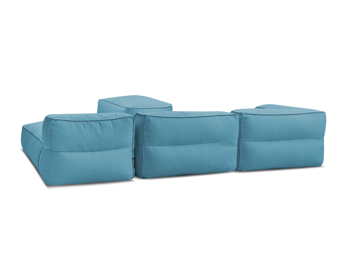 Canapé de jardin modulable GIULIA avec bâche de protection, 1 chauffeuse 1 place, 1 angle, 1 méridienne et 1 pouf