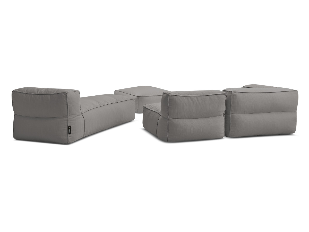 Canapé de jardin modulable GIULIA avec bâche de protection, 1 chauffeuse 1 place, 1 angle, 1 méridienne et 1 pouf