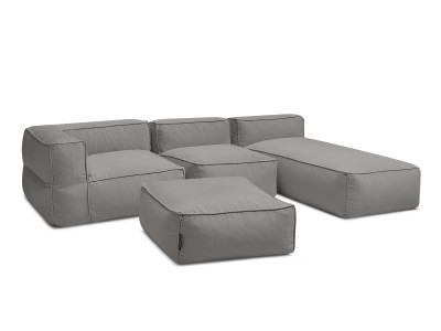 Canapé de jardin modulable GIULIA avec bâche de protection, 1 chauffeuse 1 place, 1 angle, 1 méridienne et 1 pouf