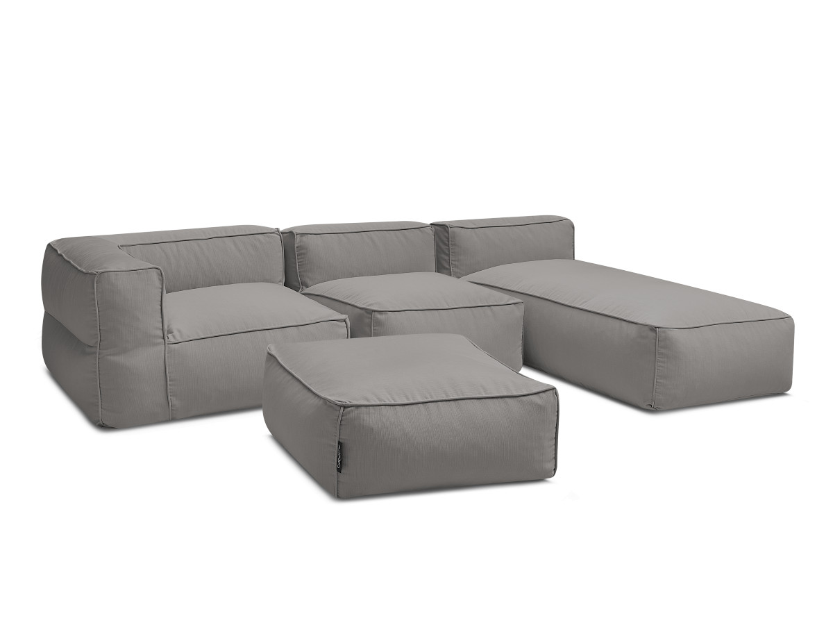 Canapé de jardin modulable GIULIA avec bâche de protection, 1 chauffeuse 1 place, 1 angle, 1 méridienne et 1 pouf