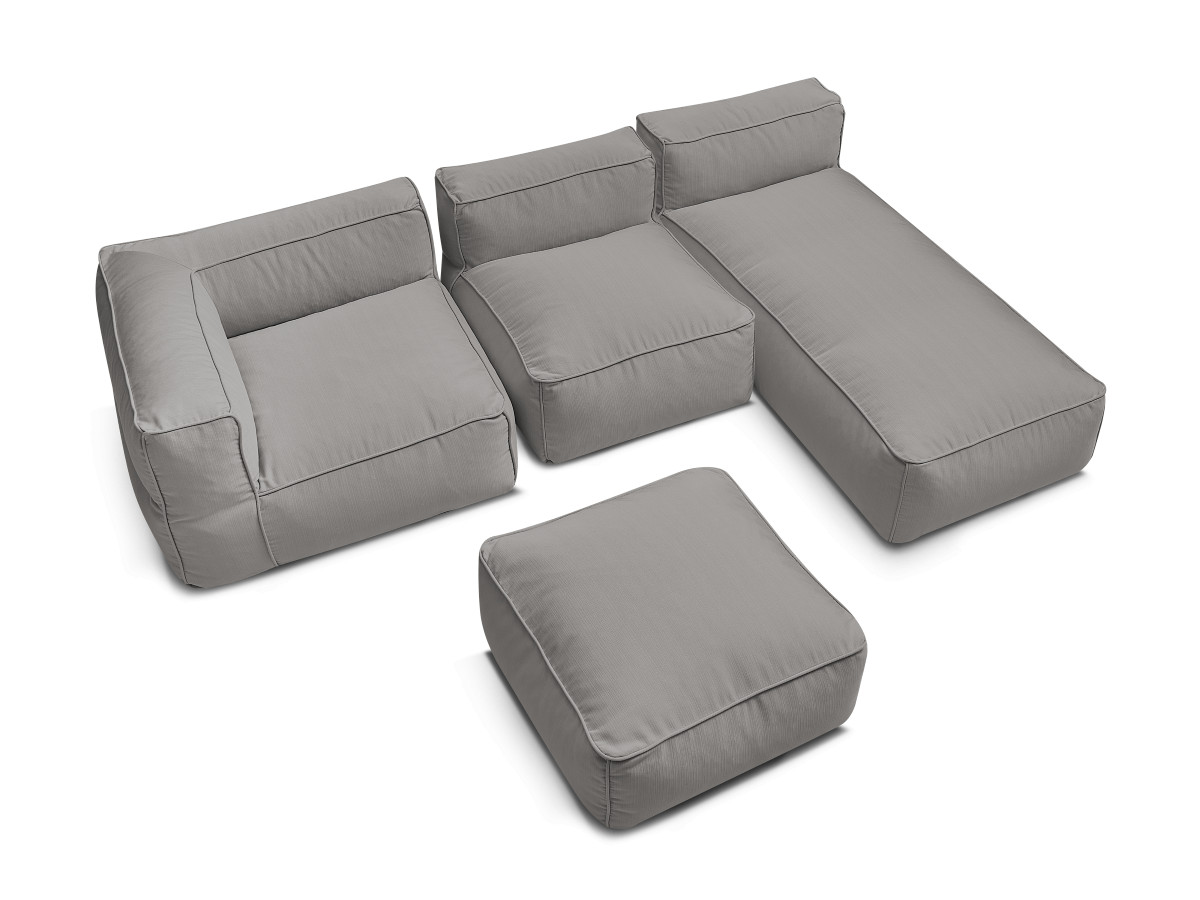 Canapé de jardin modulable GIULIA avec bâche de protection, 1 chauffeuse 1 place, 1 angle, 1 méridienne et 1 pouf